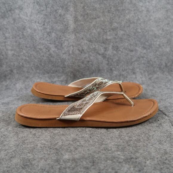 Casual Shoes Womens 7 Sandals Flip Flops Slip On Embellished Straps Comfort - Picture 1 of 8